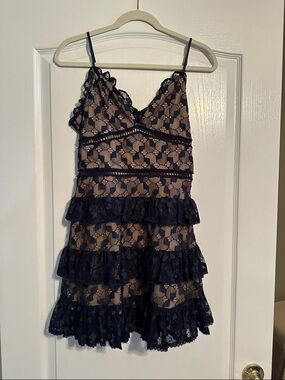 J.O.A. Navy Lace Tiered Ruffle Dress